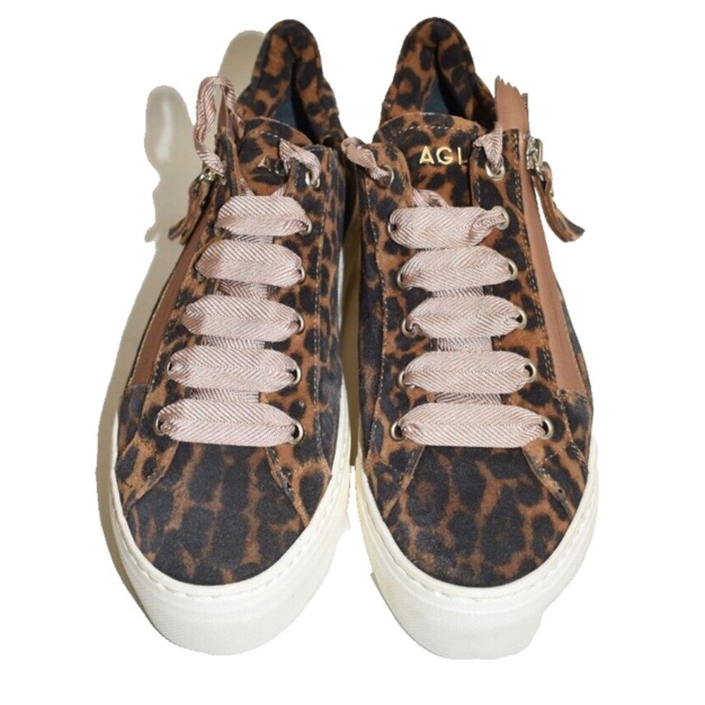 Italian Attilio Giusti Leombruni Leopard Platform Sneaker Cognac Leather US 7